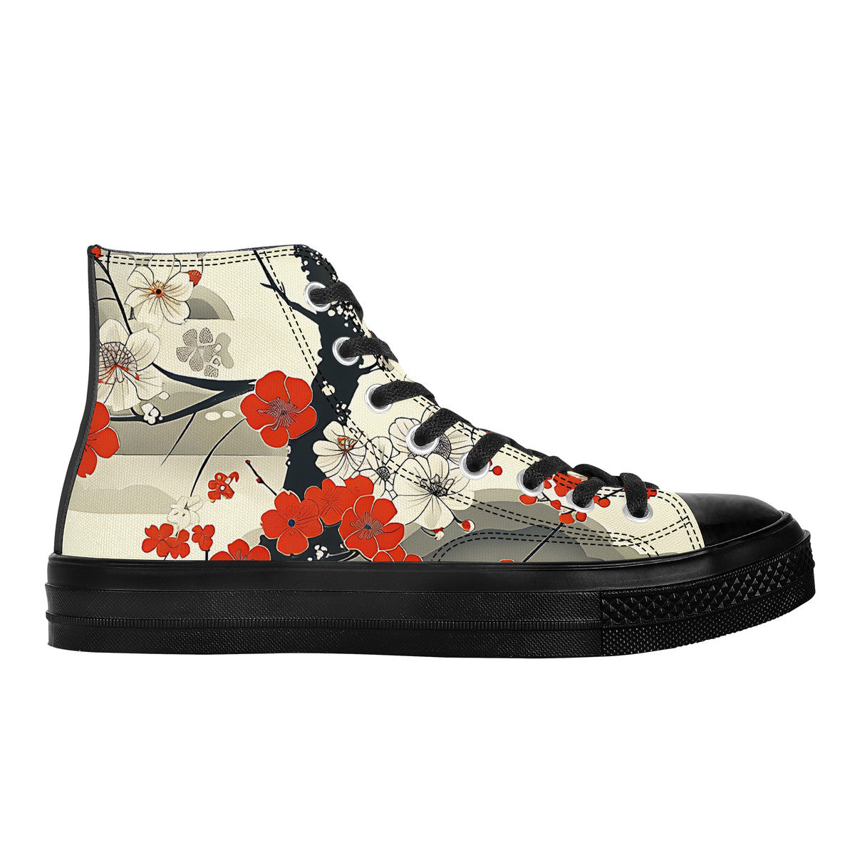 High-top sneaker with floral design on a white background