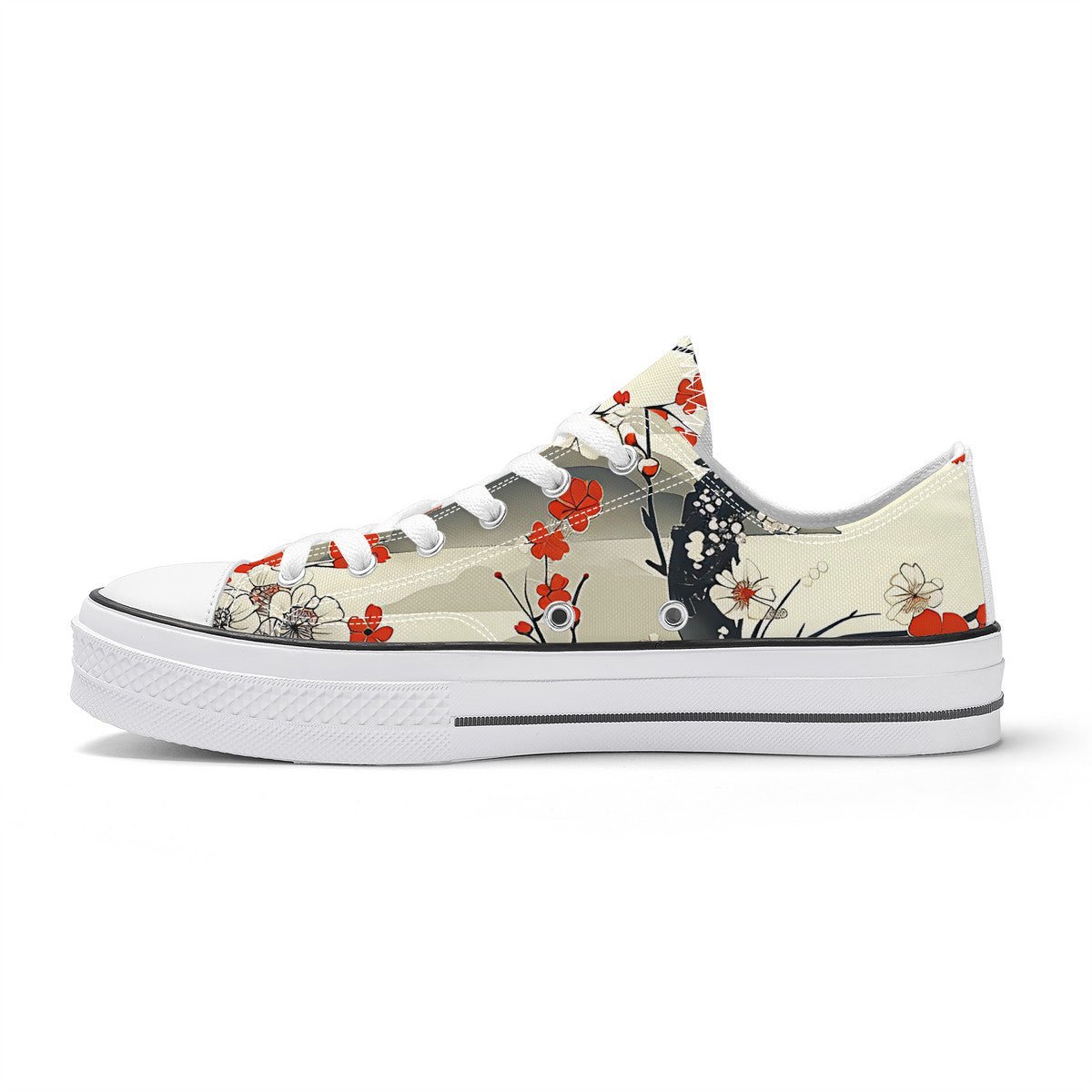 Japanese Red and Black Floral Sneakers - 
