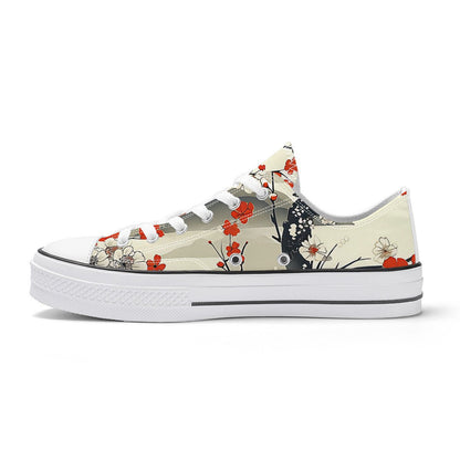 Japanese Red and Black Floral Sneakers - 
