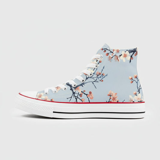 Light Blue Sakura Flower High Top Canvas Sneakers - 