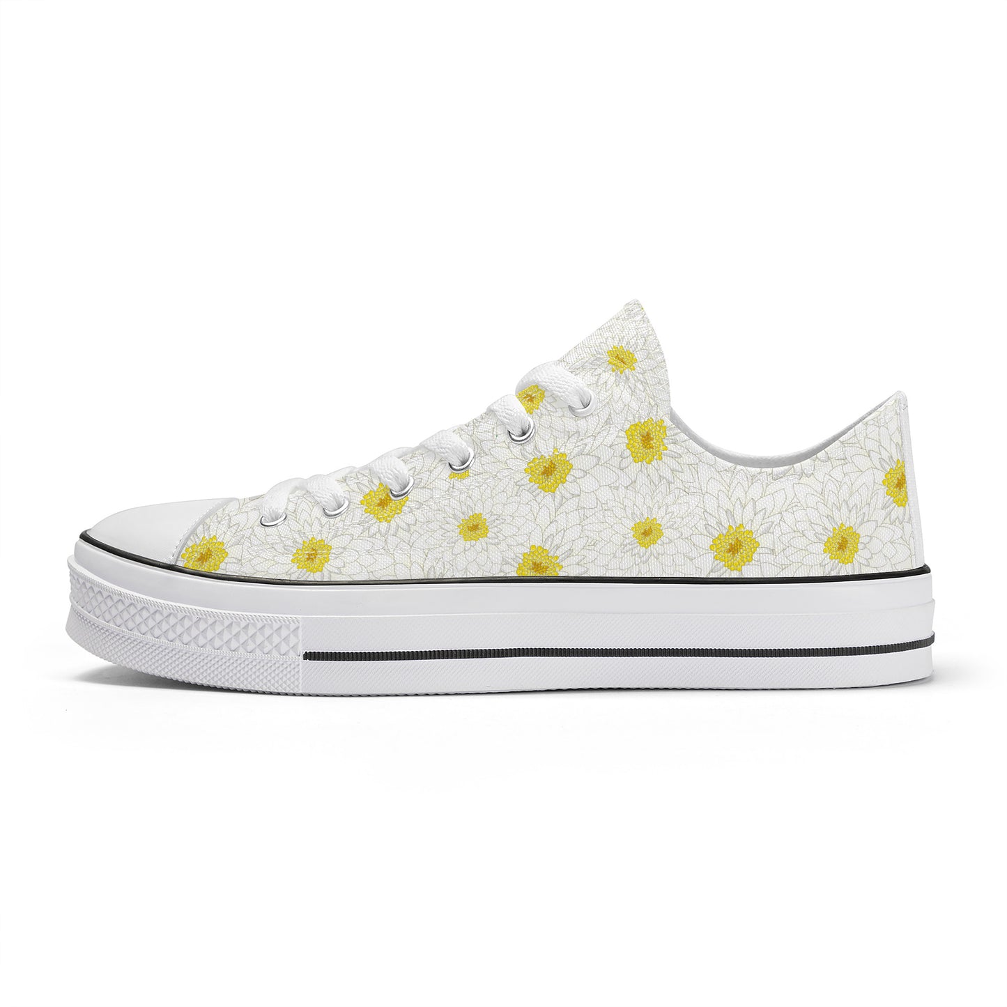 White Daisy Low Top Canvas Converse Style Shoes