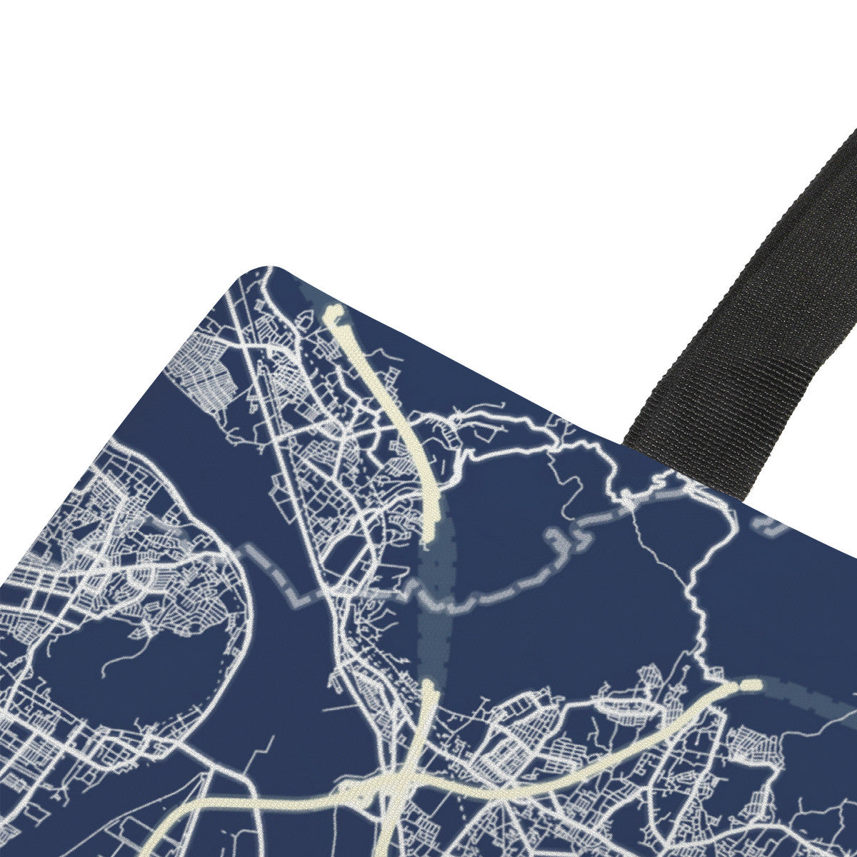 Map design on a product with a black strap