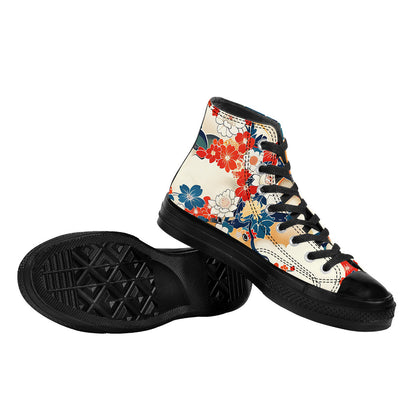 High-top sneakers with floral pattern on a white background