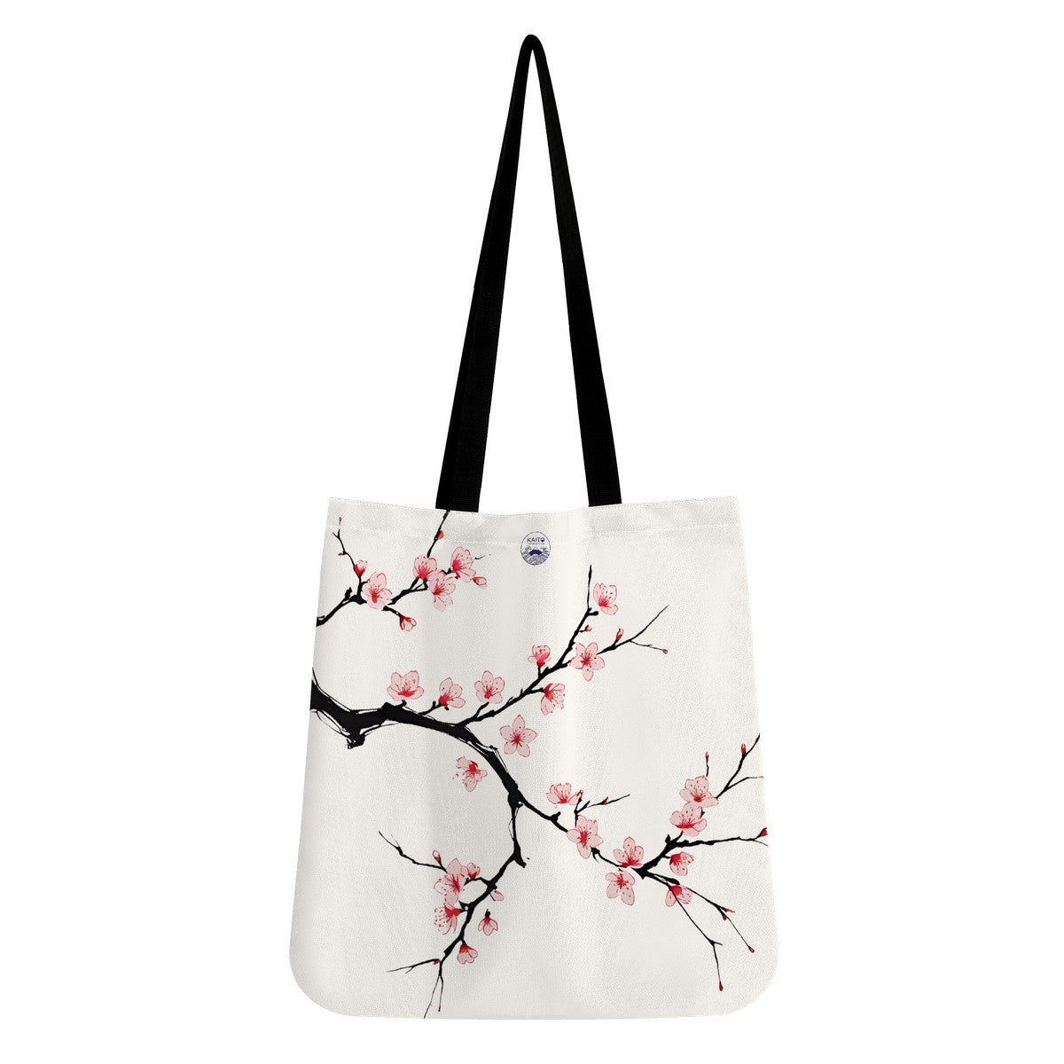 Tote bag with cherry blossom design on a white background