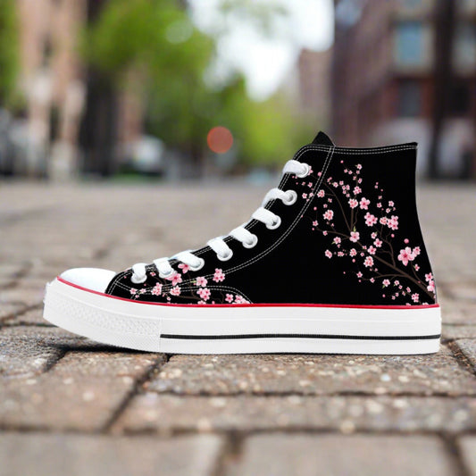 2024 Black Sakura  High Top Canvas Shoes