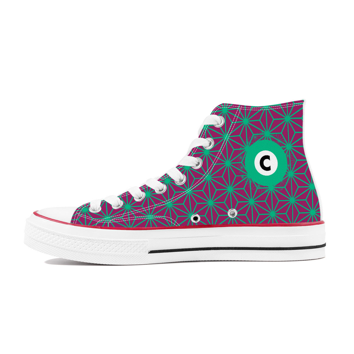 Chiyoda Line High Top Canvas Shoes - Aubergine and Green