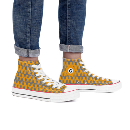 Ginza Line High Top Canvas Shoes - Grey and Yellow-Orange