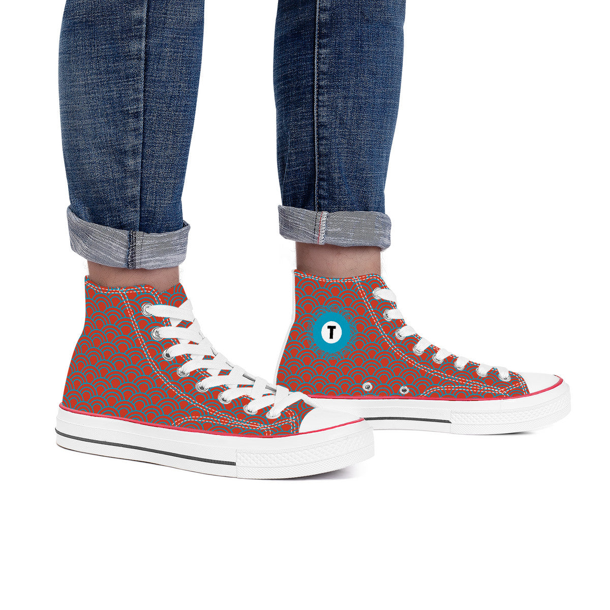 Tōzai Line High Top Canvas Shoes - Blue and Red