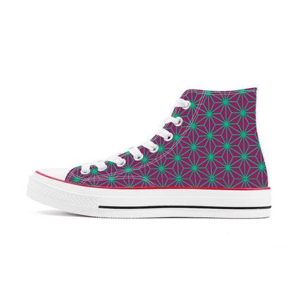 Chiyoda Line High Top Canvas Shoes - Aubergine and Green