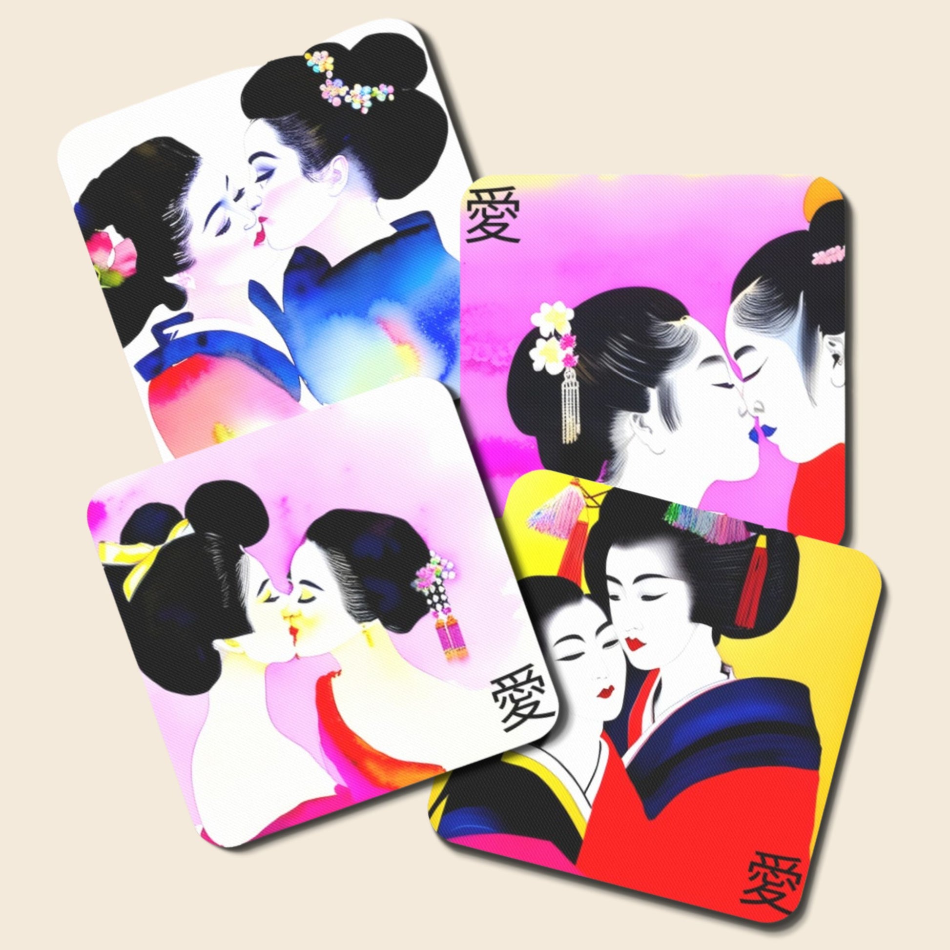 Geishas In Love Coasters all 4 options together