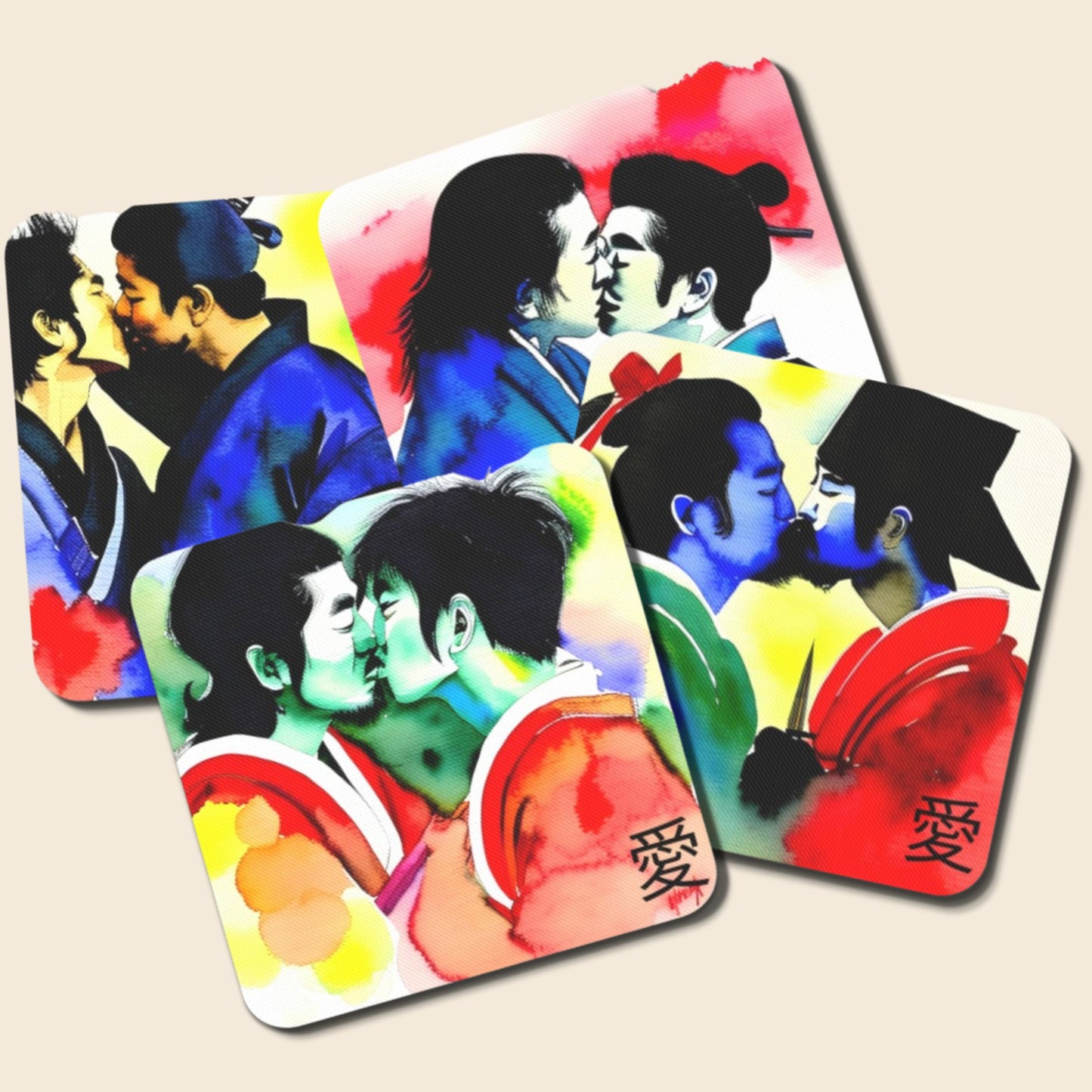 Samurais In Love Coasters all 4 options together