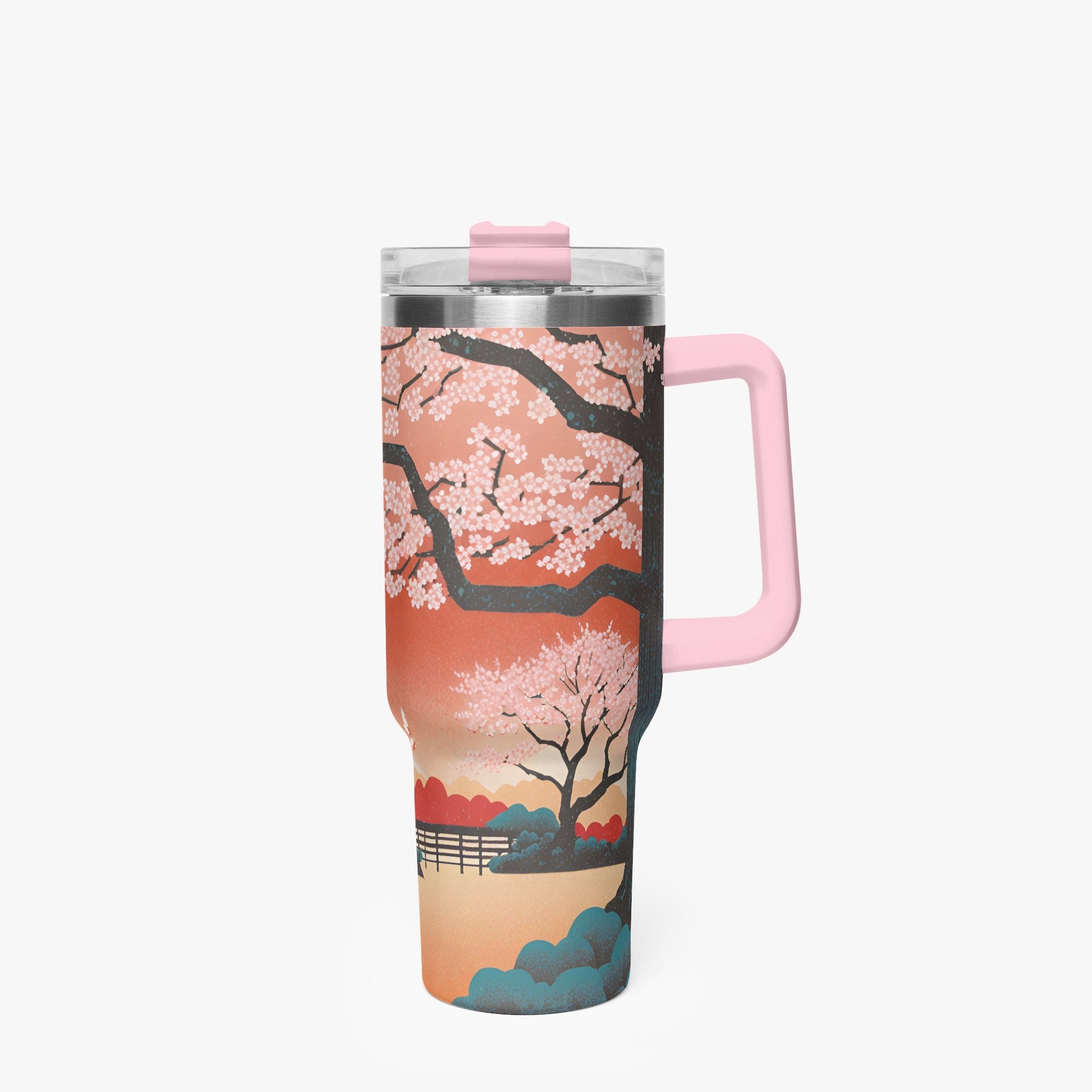 Springtime Serenity Tumbler Cup Pink Handle