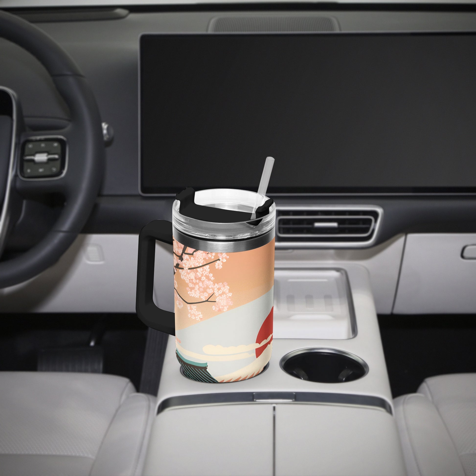 Sunrise Temple Car Tumbler Cup Black Handle