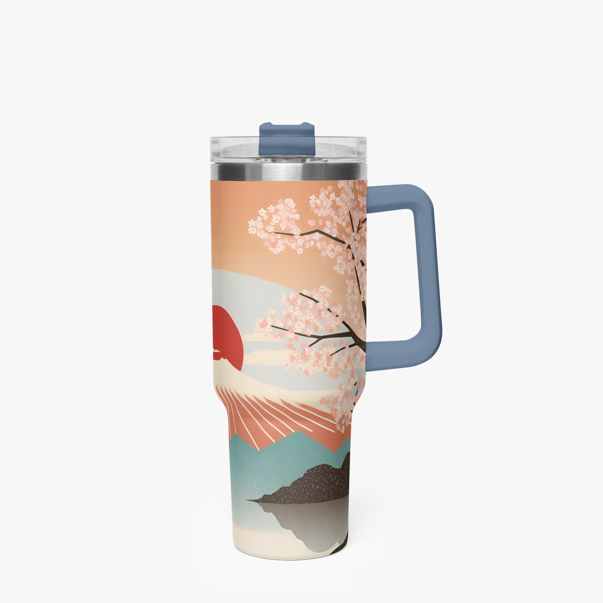 Sunrise Temple Car Tumbler Cup Blue Handle