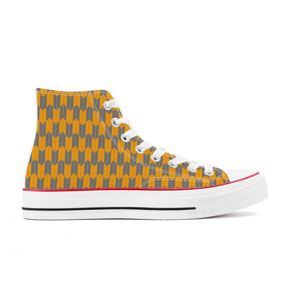 Ginza Line High Top Canvas Shoes - Grey and Yellow-Orange