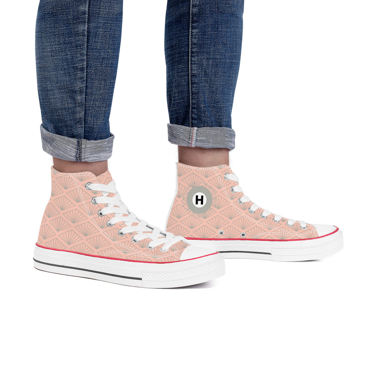 Hibiya Line High Top Canvas Shoes - Pink and Grey