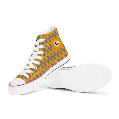 Ginza Line High Top Canvas Shoes - Grey and Yellow-Orange