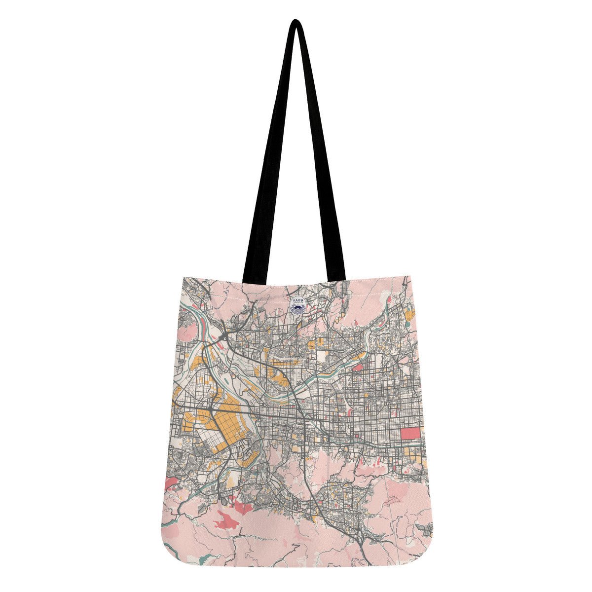 Pastel Kyoto Pink and Yellow Map Tote Bag - 