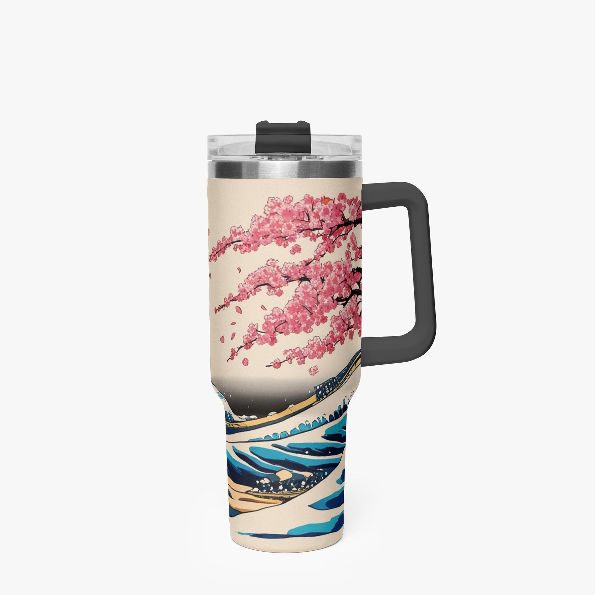 The Great Wave Tumbler Cup Black handle