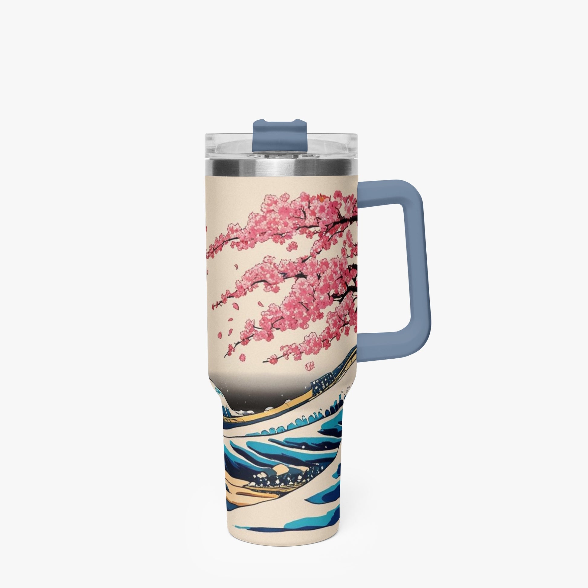 The Great Wave Tumbler Cup Blue handle