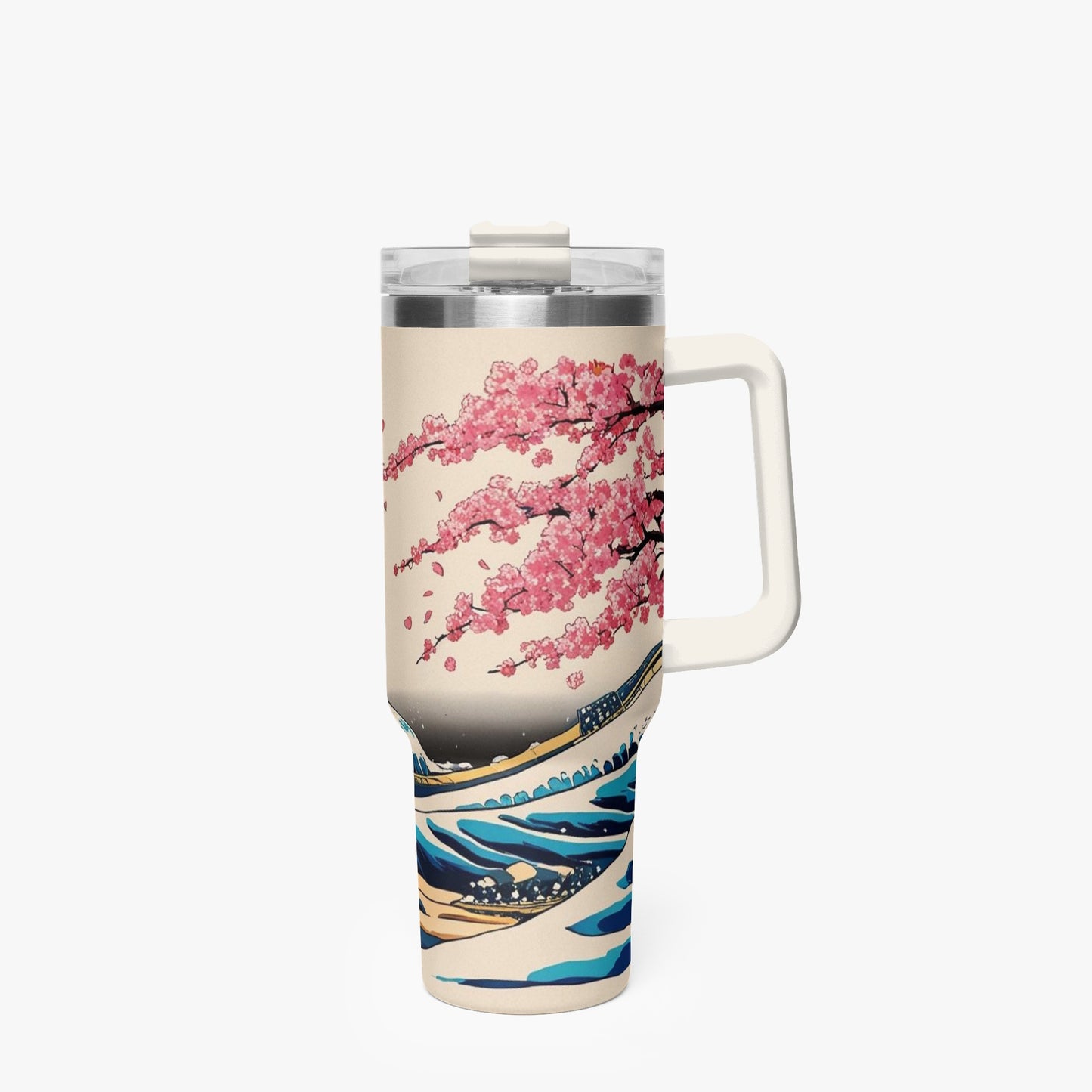 The Great Wave Tumbler Cup Cream handle