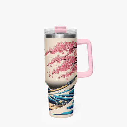 The Great Wave Tumbler Cup Pink handle