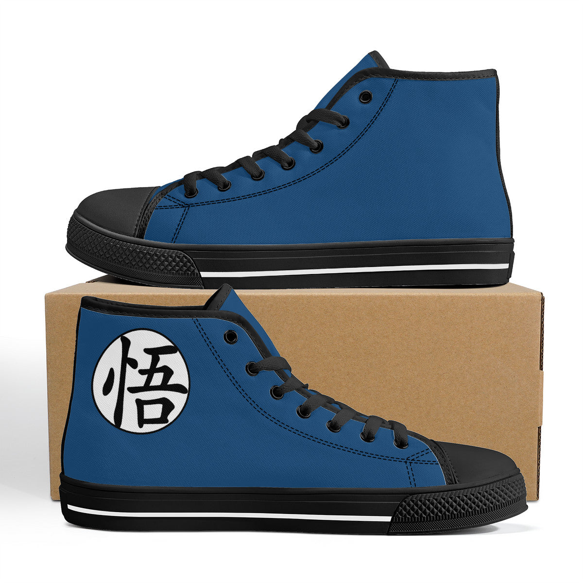 Blue Dragon Ball High-Top Canvas Shoes on a box view