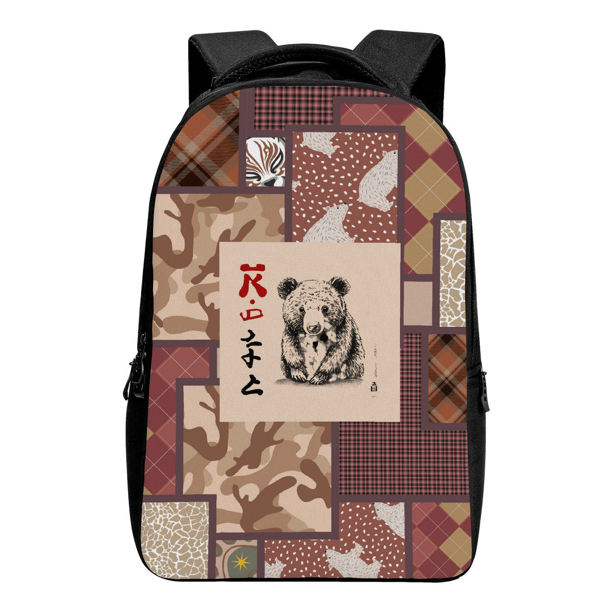Kuma Bear Laptop Backpacks front patchwork