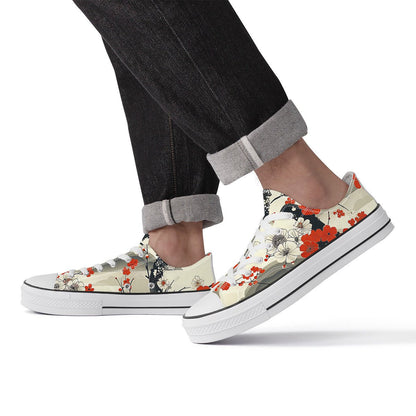 Japanese Red and Black Floral Sneakers - 