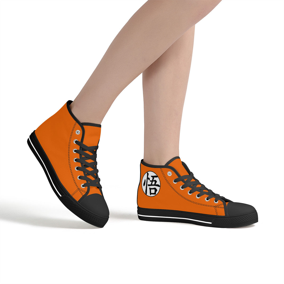 Orange Dragon Ball High-Top Canvas Shoes female model view