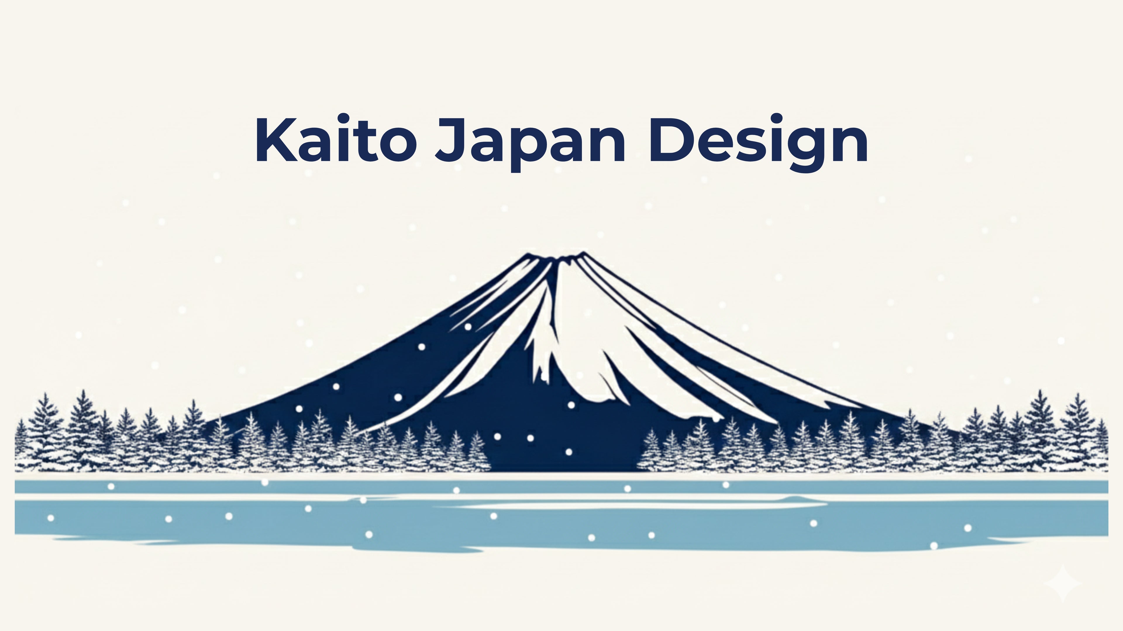 Design of Mount Fuji with snow-capped peaks and trees, featuring 'Kaito Japan Design' text.