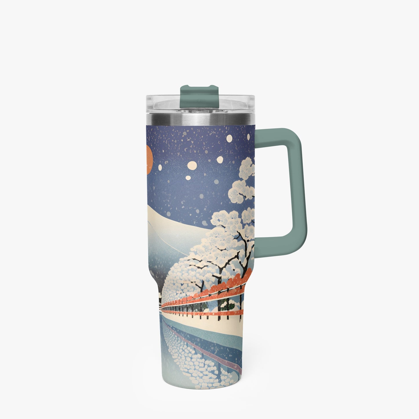 Winter Serenity Tumbler Cup grey green Handle