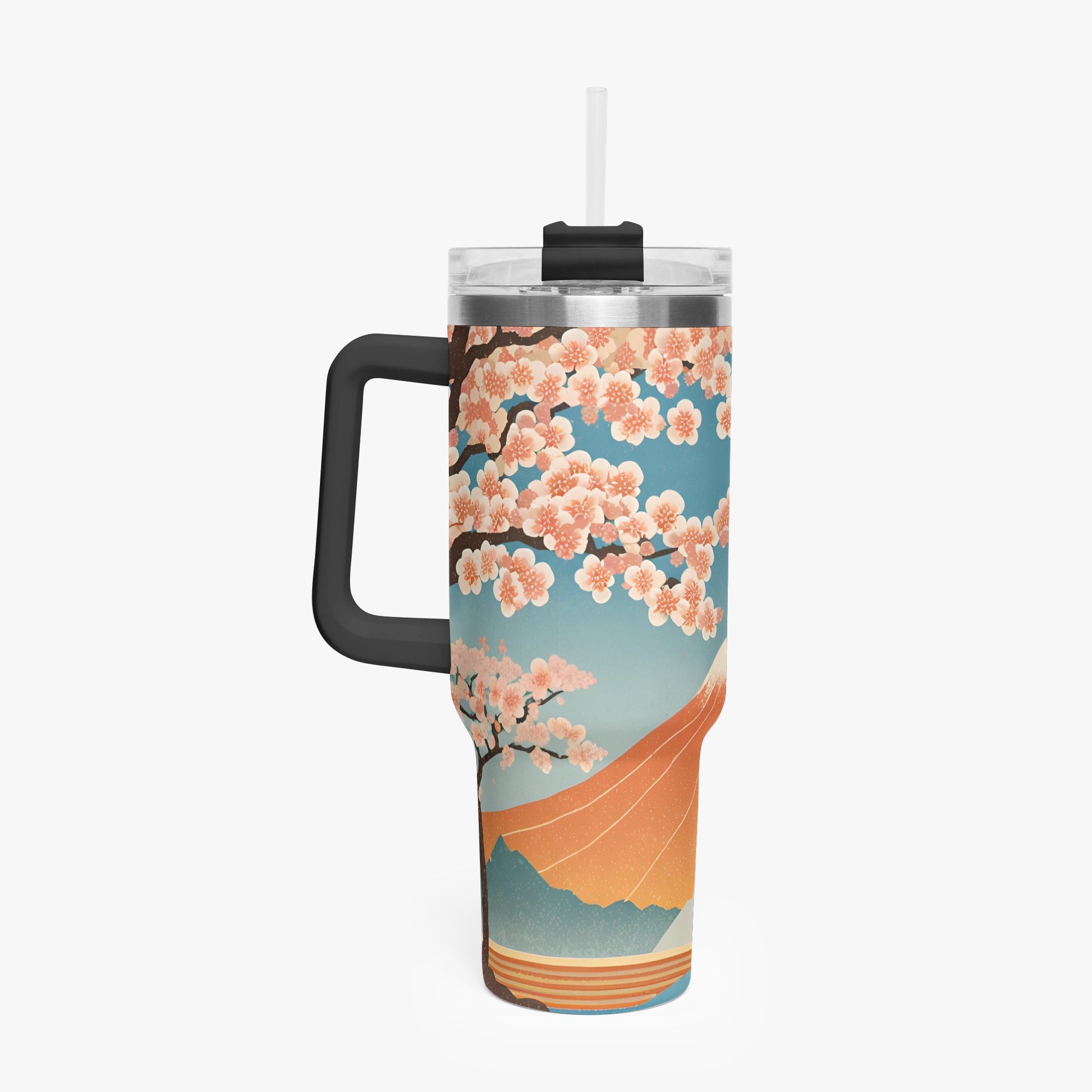 Cherry Blossom Majesty Tumbler Cup Black Handle