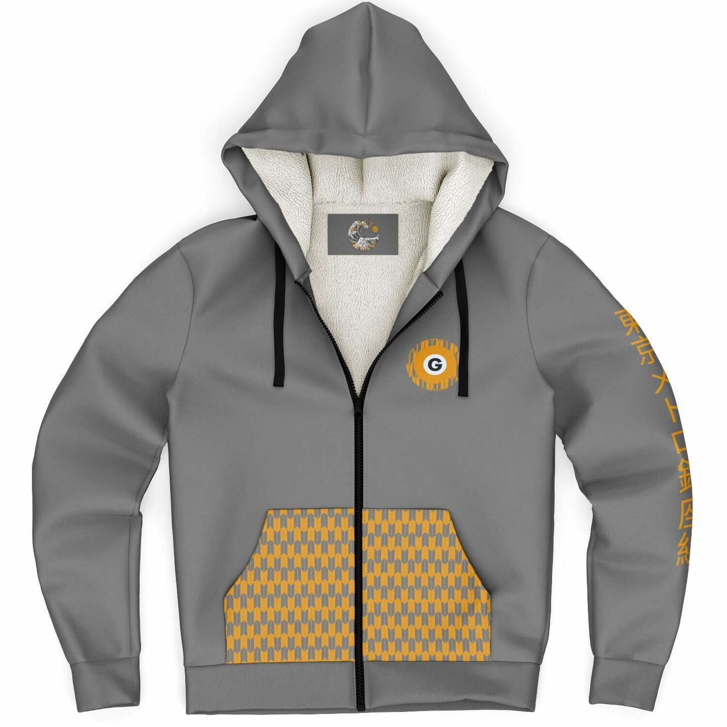 Ginza Line Grey and Orange Hoodie Microfleece Ziphoodie