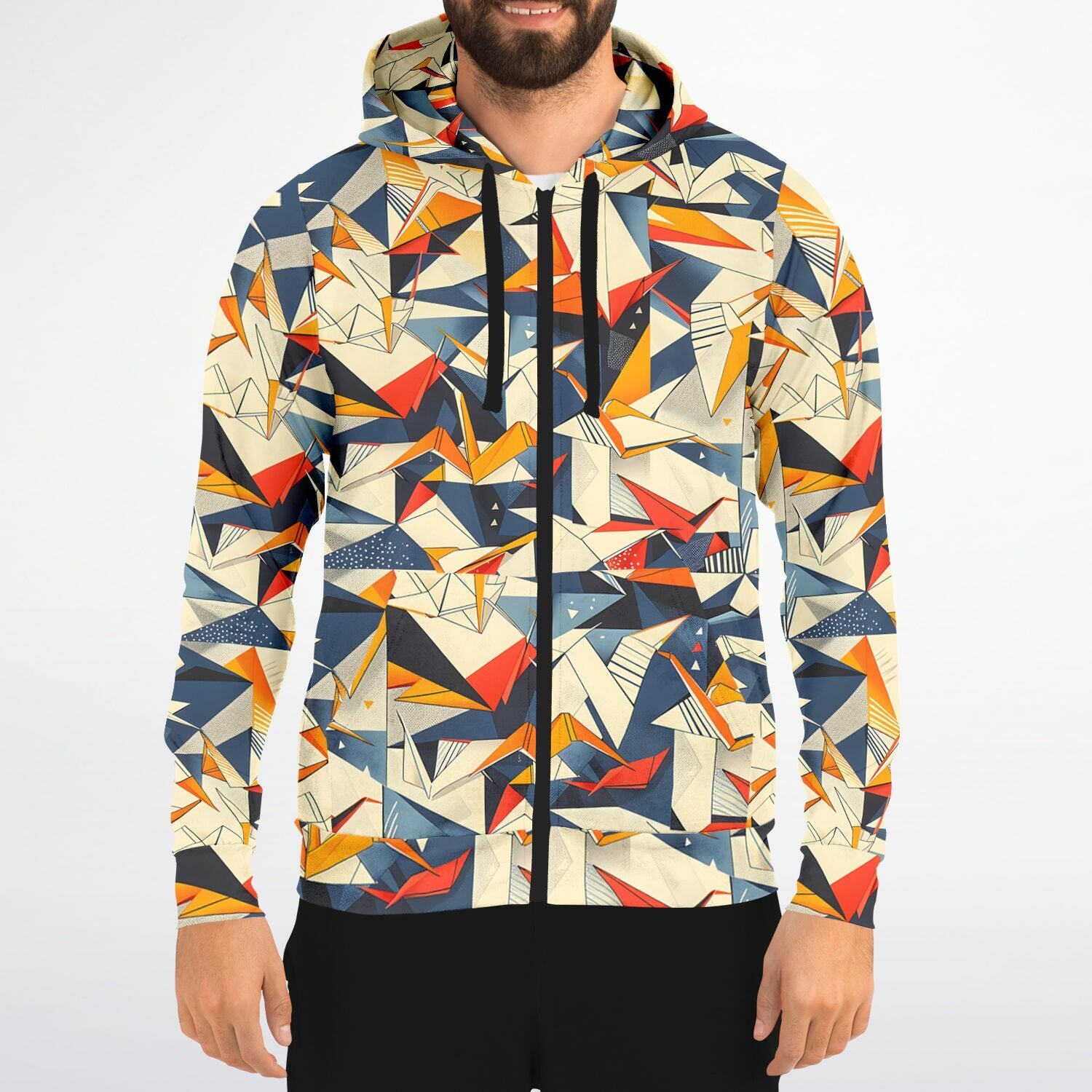 Abstract Geometric Origami Style Zip-Up Hoodie – Kaito Japan