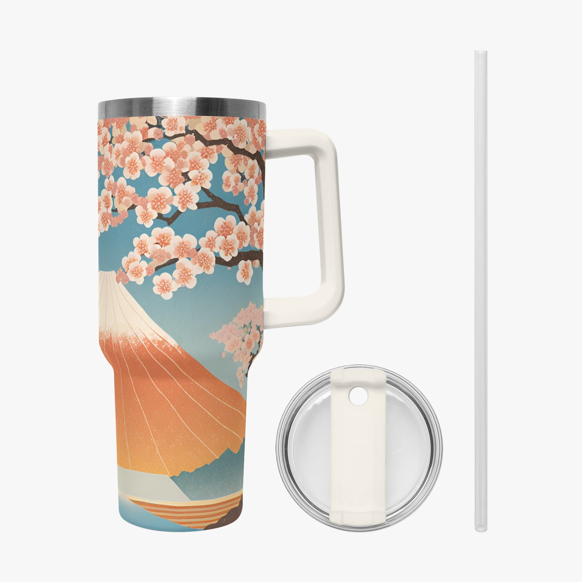 Cherry Blossom Majesty Tumbler Cup White Handle