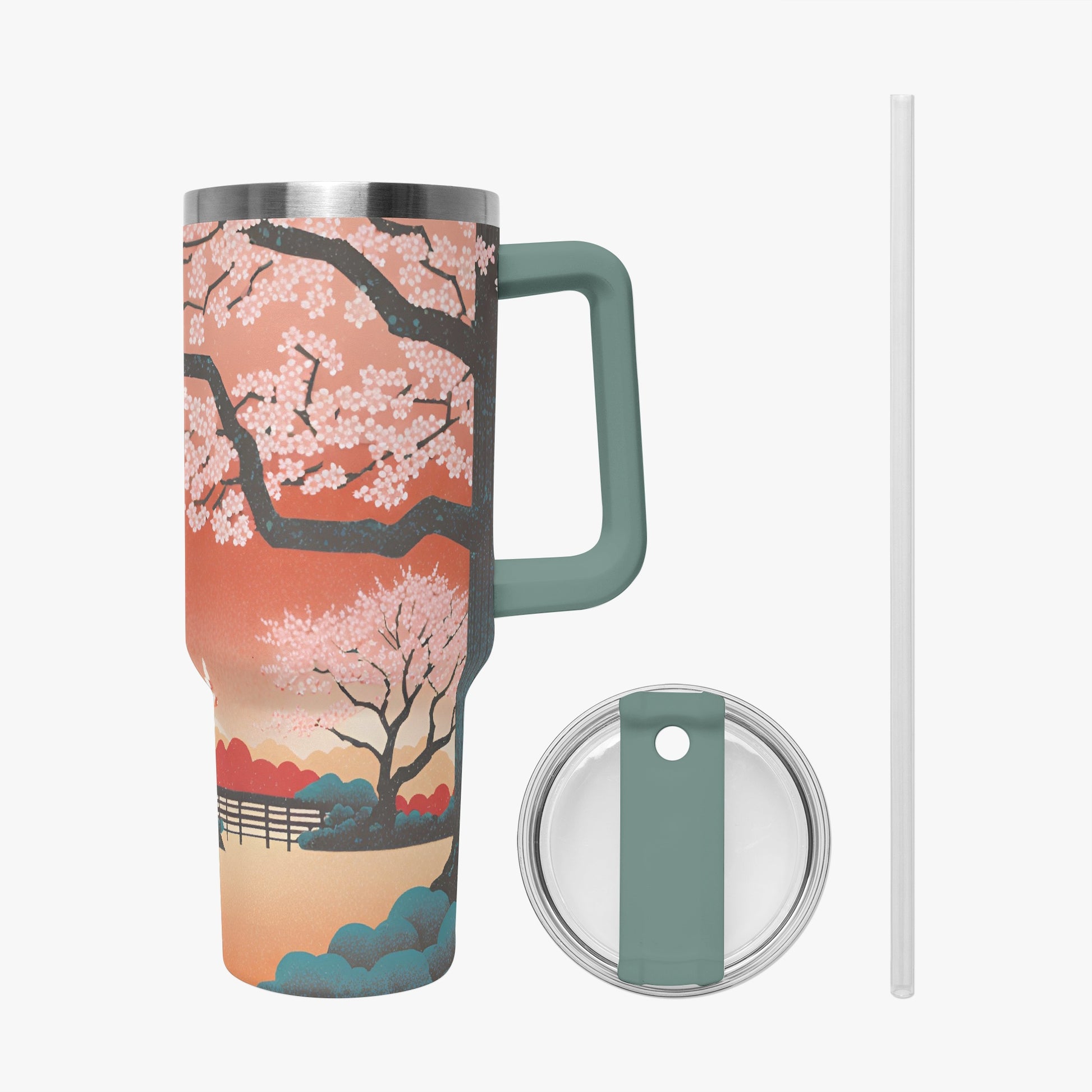 Springtime Serenity Tumbler Cup green/grey Handle