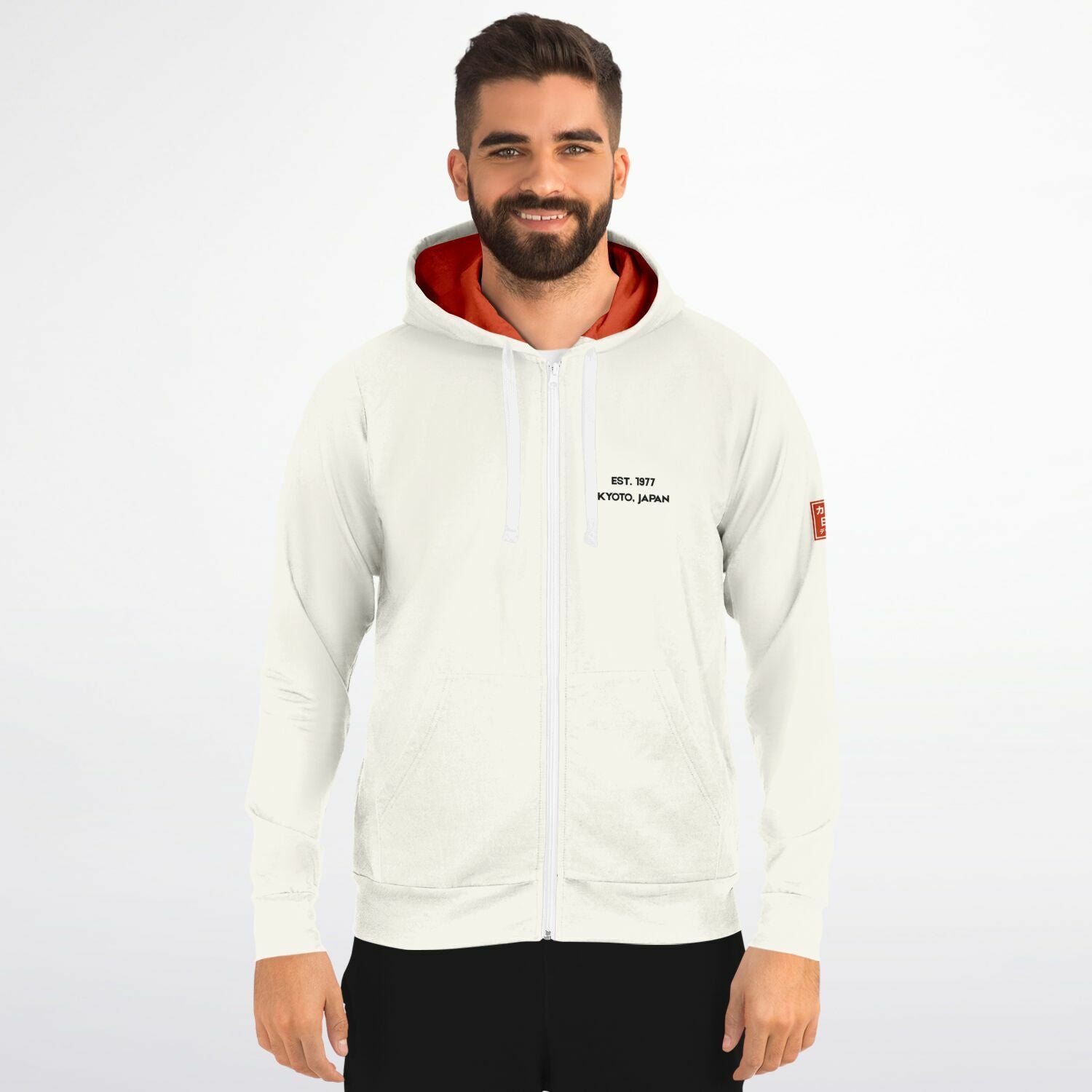 KAITO1977 Unisex Zip-Up Hoodie in a premium dark minimalist colorway featuring a clean Japanese stylized Pickleball Club crest on the chest.