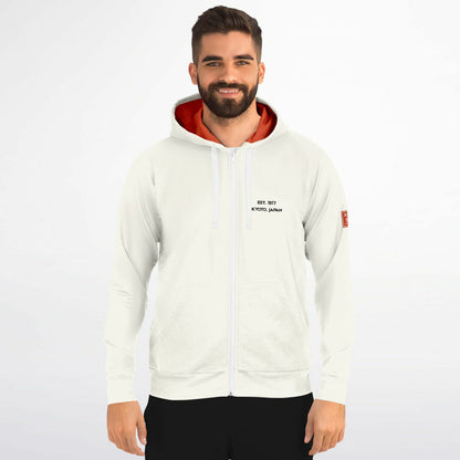 KAITO1977 Unisex Zip-Up Hoodie in a premium dark minimalist colorway featuring a clean Japanese stylized Pickleball Club crest on the chest.
