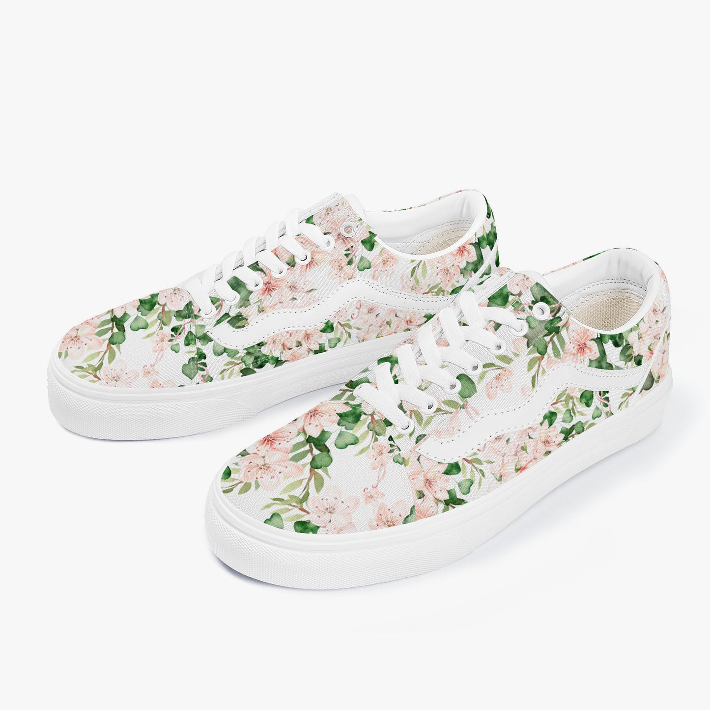 Floral patterned sneakers on a white background
