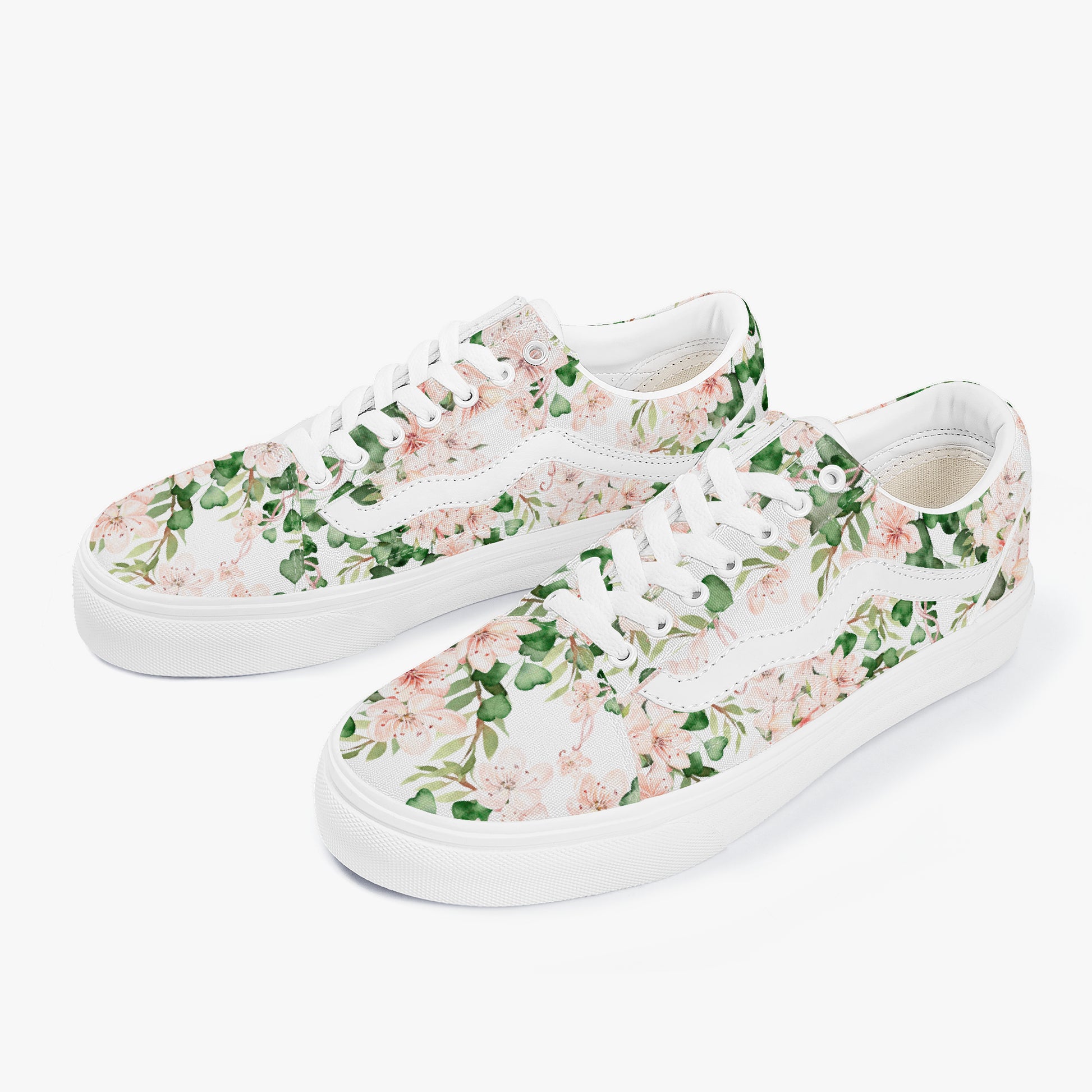 Floral patterned sneakers on a white background