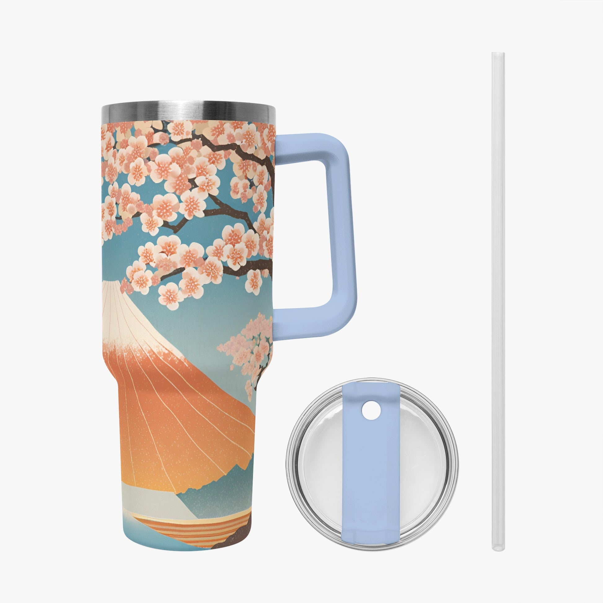 Cherry Blossom Majesty Tumbler Cup light blue Handle