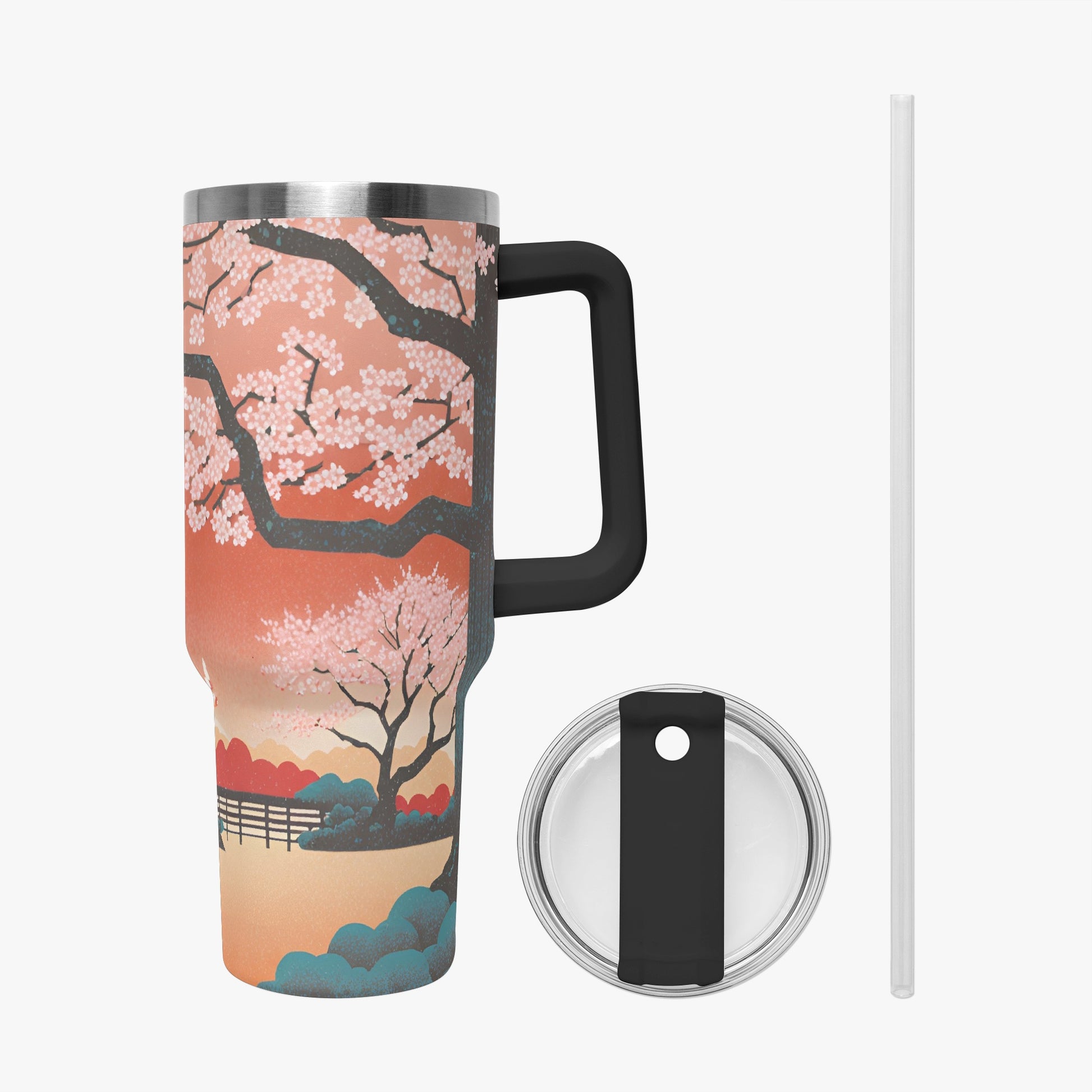 Springtime Serenity Tumbler Cup black Handle