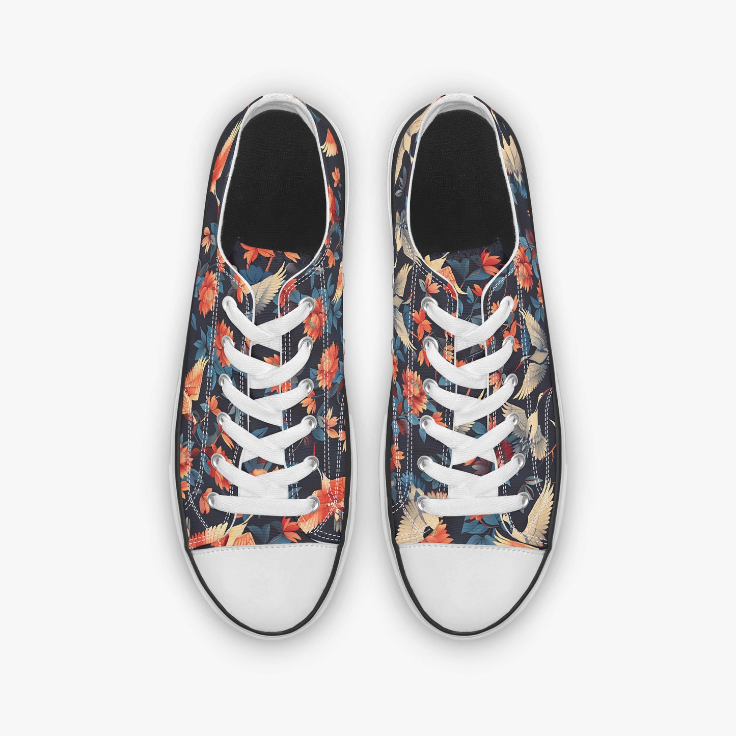 Pair of sneakers with a floral pattern on a white background