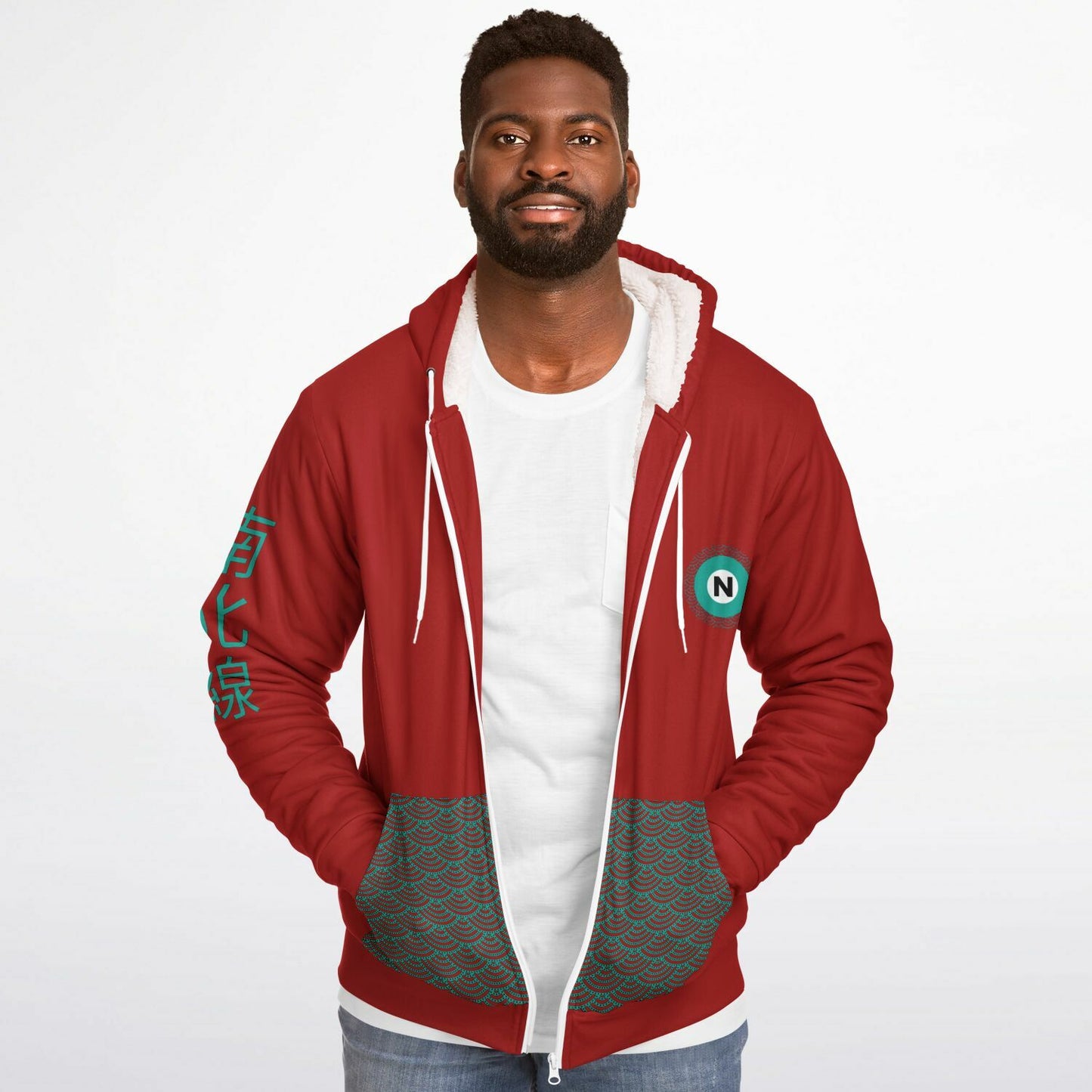 Marunouchi Line Ultra-Soft Microfleece Red and Green Zip Hoodie