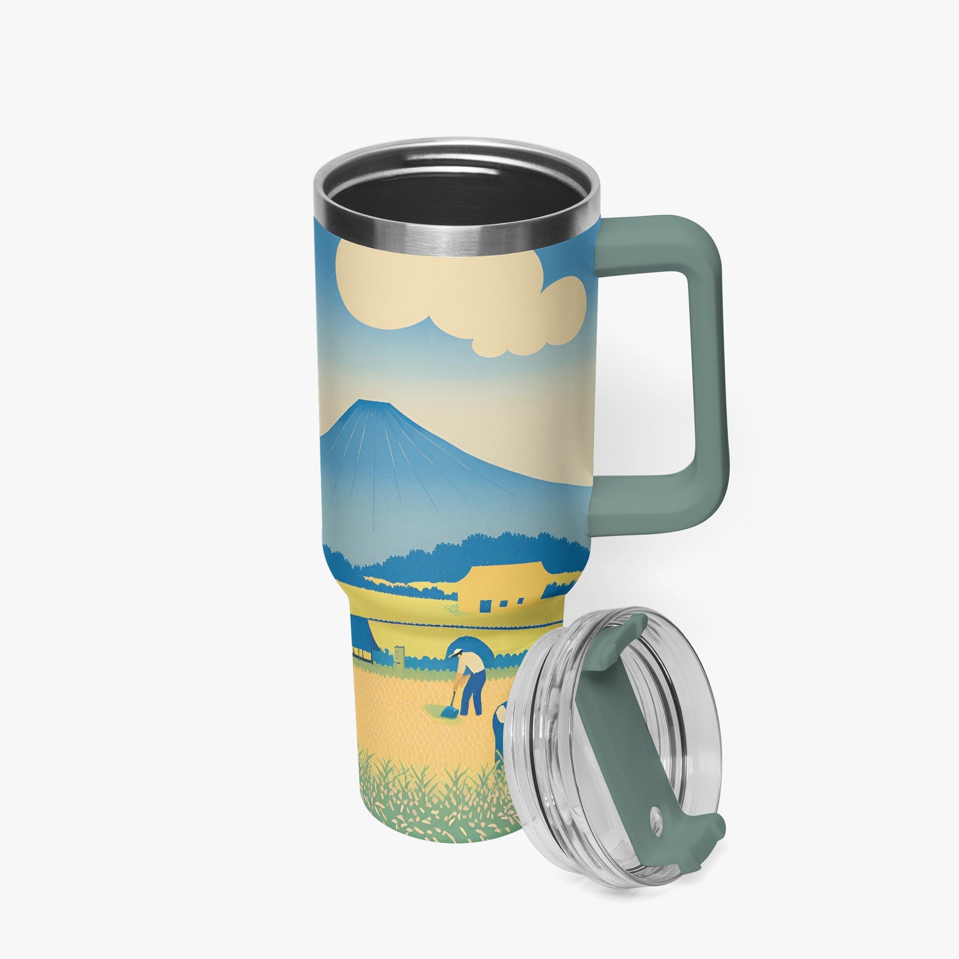 Golden Fields Tumbler Cup grey green Handle