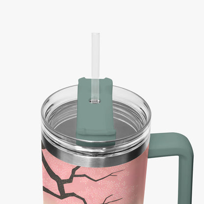 Fuji Dreams Car Tumbler Cup grey green Handle