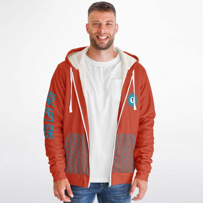 Tozai Line Ultra-Soft Microfleece Orange and Blue Zip Hoodie