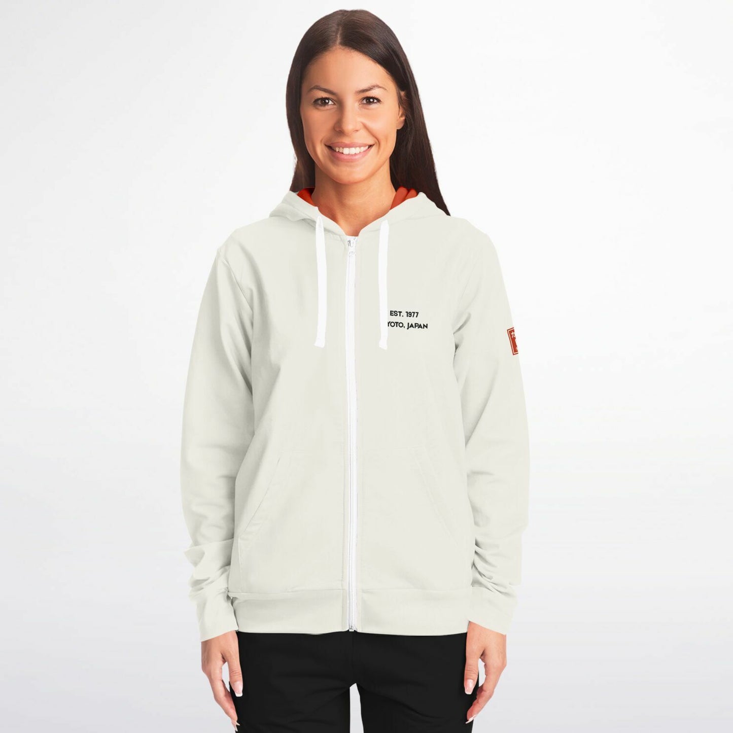 KAITO1977 Unisex Zip-Up Hoodie in a premium dark minimalist colorway featuring a clean Japanese stylized Pickleball Club crest on the chest.
