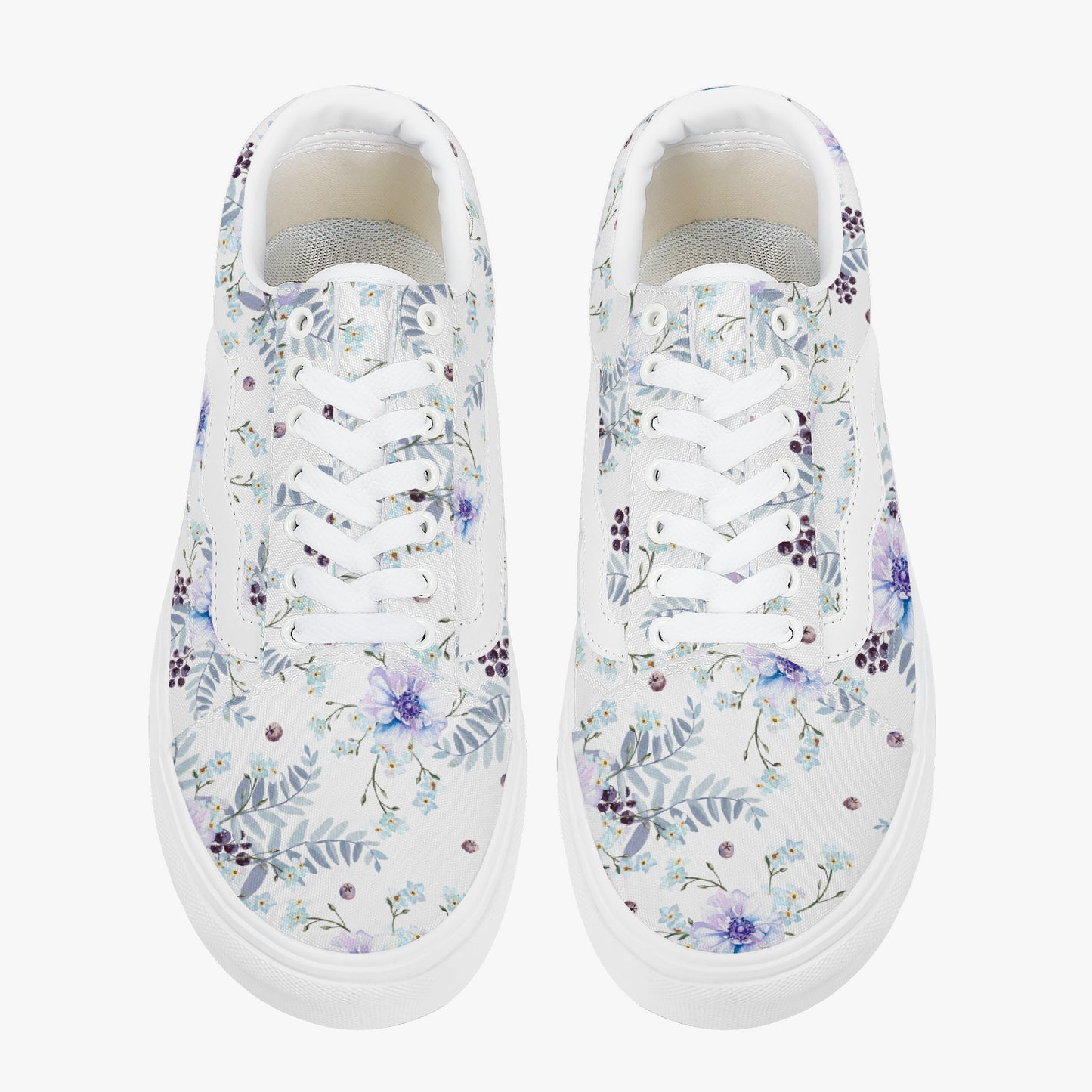 White sneakers with floral pattern on a white background